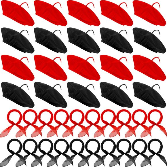 40 Pcs French Berets And Scarves Bulk Felt Artist Beret Hats With Scarf For😸